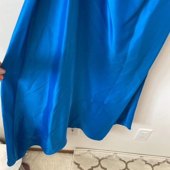 Zara Satin Effect Cowl Neck Midi Dress  Blue NWT Size Large - Picture 9 of 15